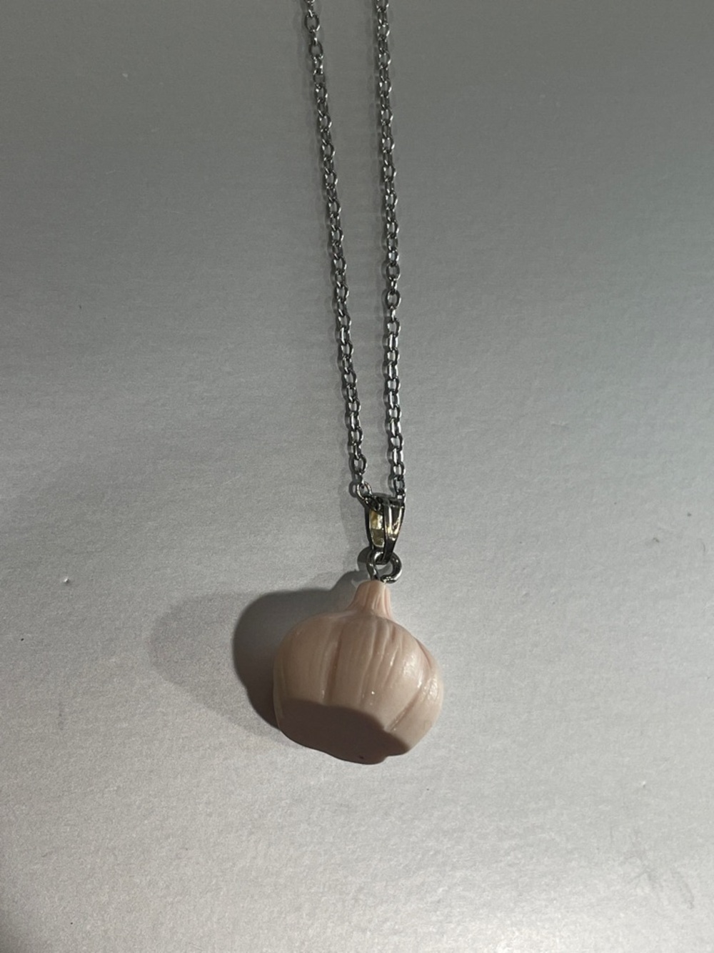 Delicate Pink Garlic Charm Necklace on Silver Chain